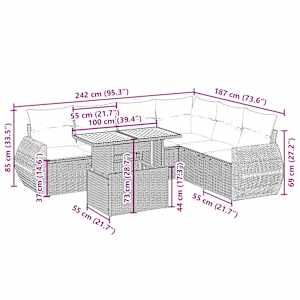 Vrtna sedežna garnitura 7-delna z blazinami bež poli ratan - slika 3