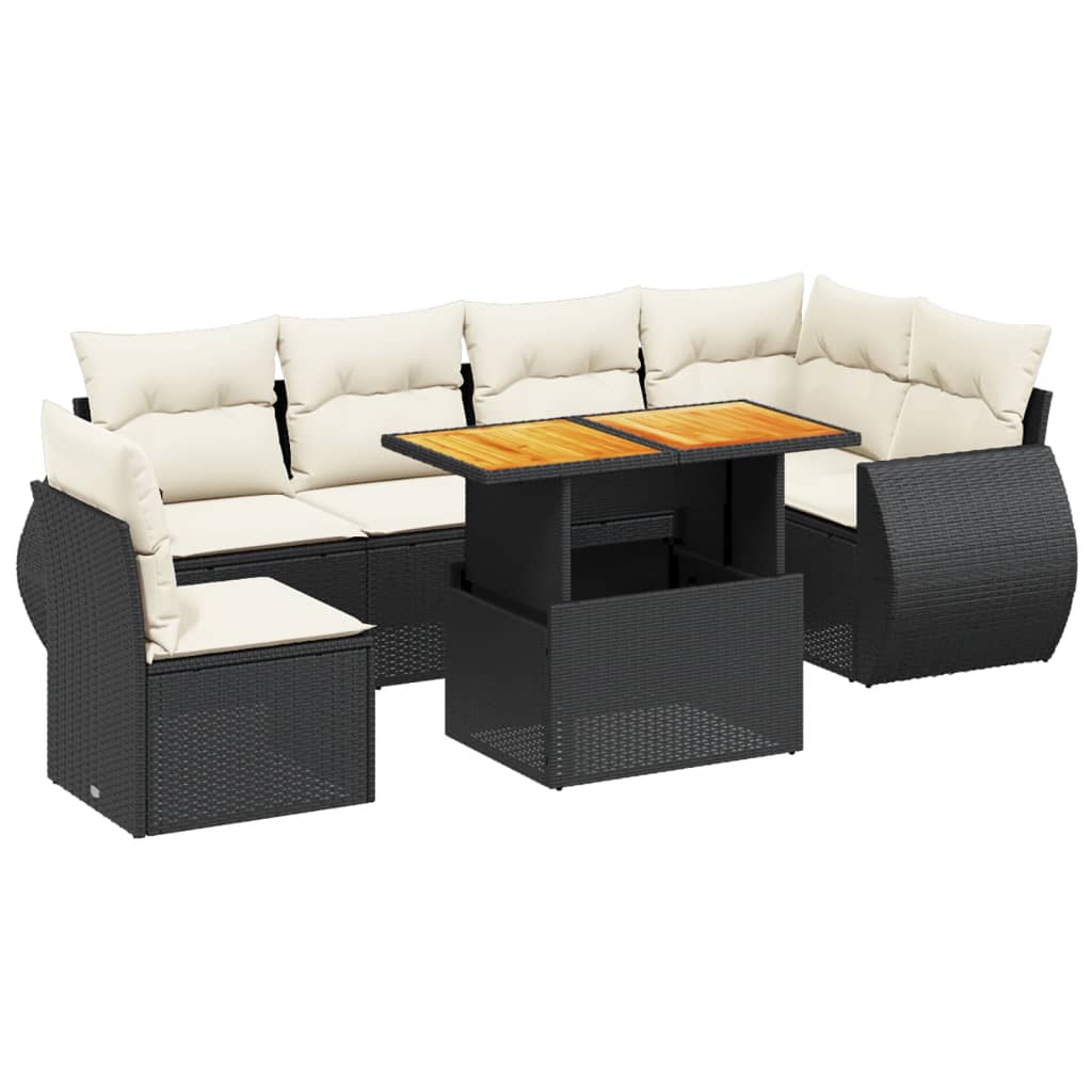 Thumbnail - vidaXL 7-tlg. Garten-Sofagarnitur mit Kissen Schwarz Poly Rattan