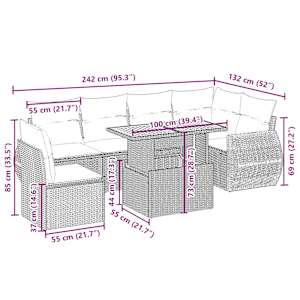 Vrtna sedežna garnitura 7-delna z blazinami bež poli ratan - slika 3