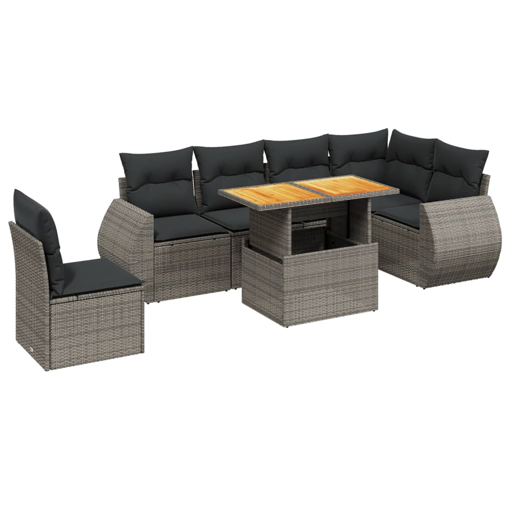 Thumbnail - vidaXL 7-tlg. Garten-Sofagarnitur mit Kissen Grau Poly Rattan
