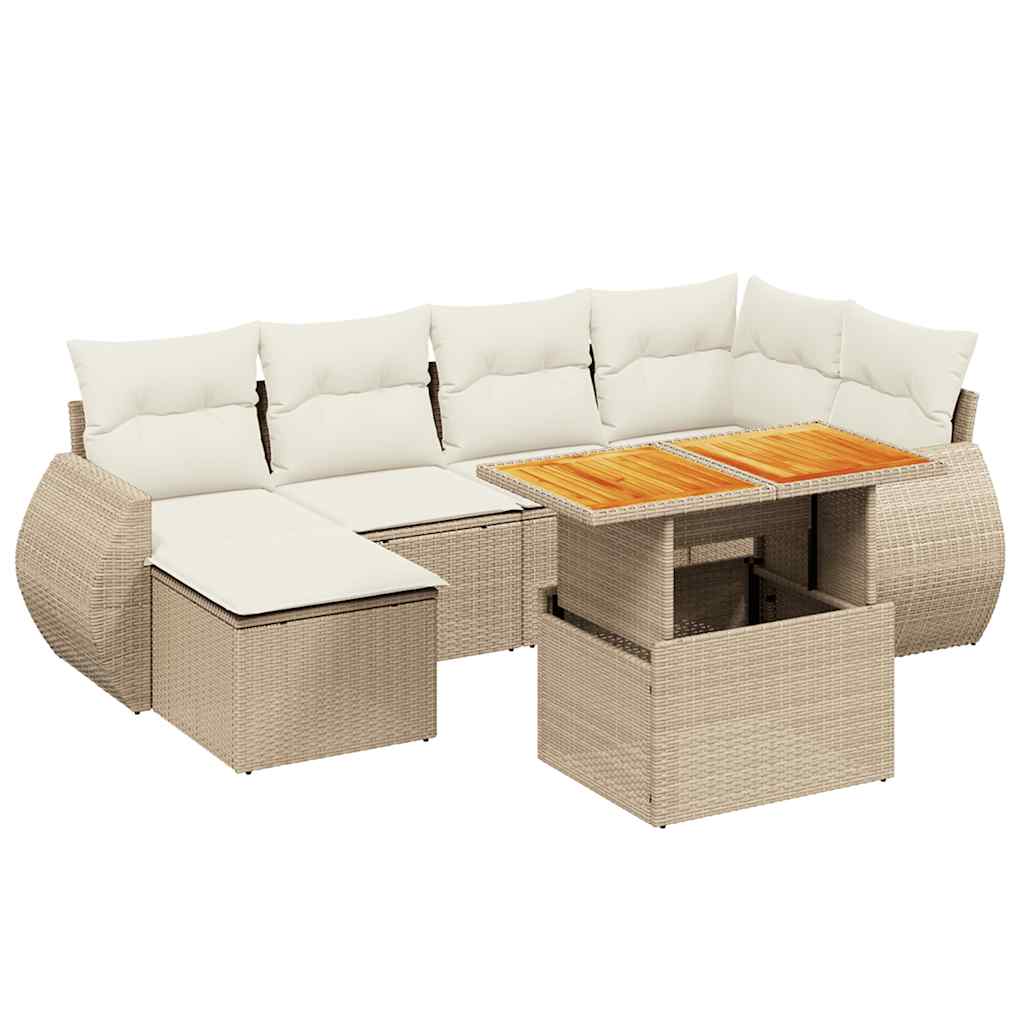 Thumbnail - vidaXL 7-tlg. Garten-Sofagarnitur mit Kissen Beige Poly Rattan