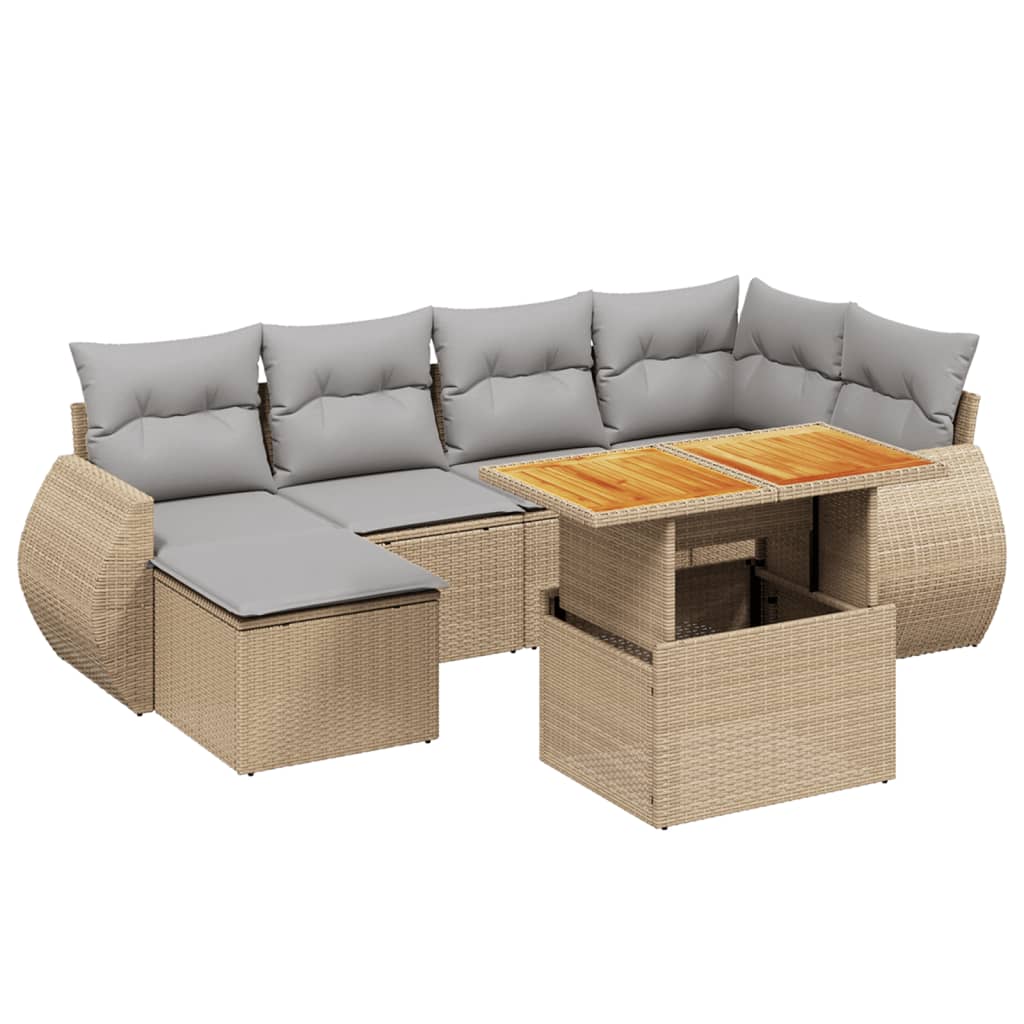 Thumbnail - vidaXL 7-tlg. Garten-Sofagarnitur mit Kissen Beige Poly Rattan