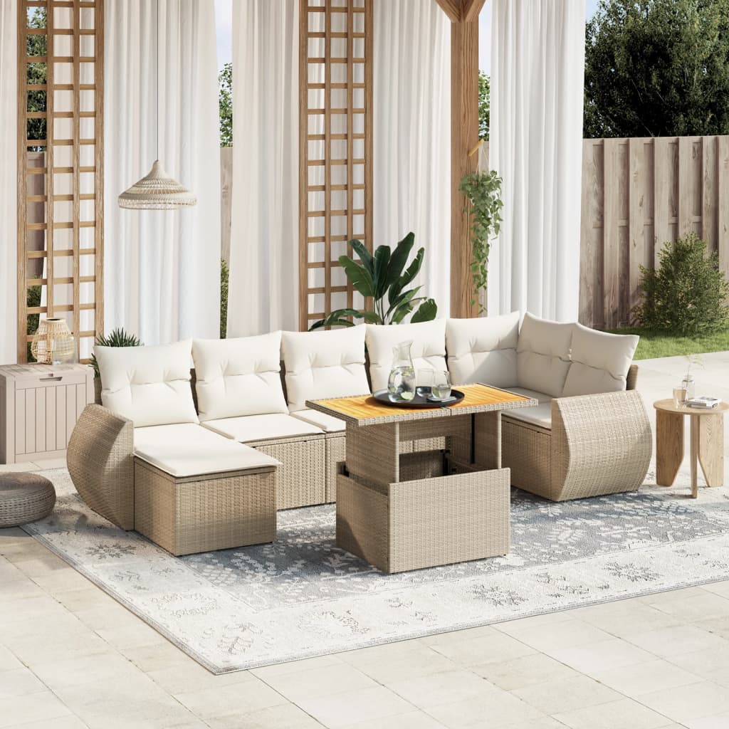 vidaXL 8-tlg. Garten-Sofagarnitur mit Kissen Beige Poly Rattan