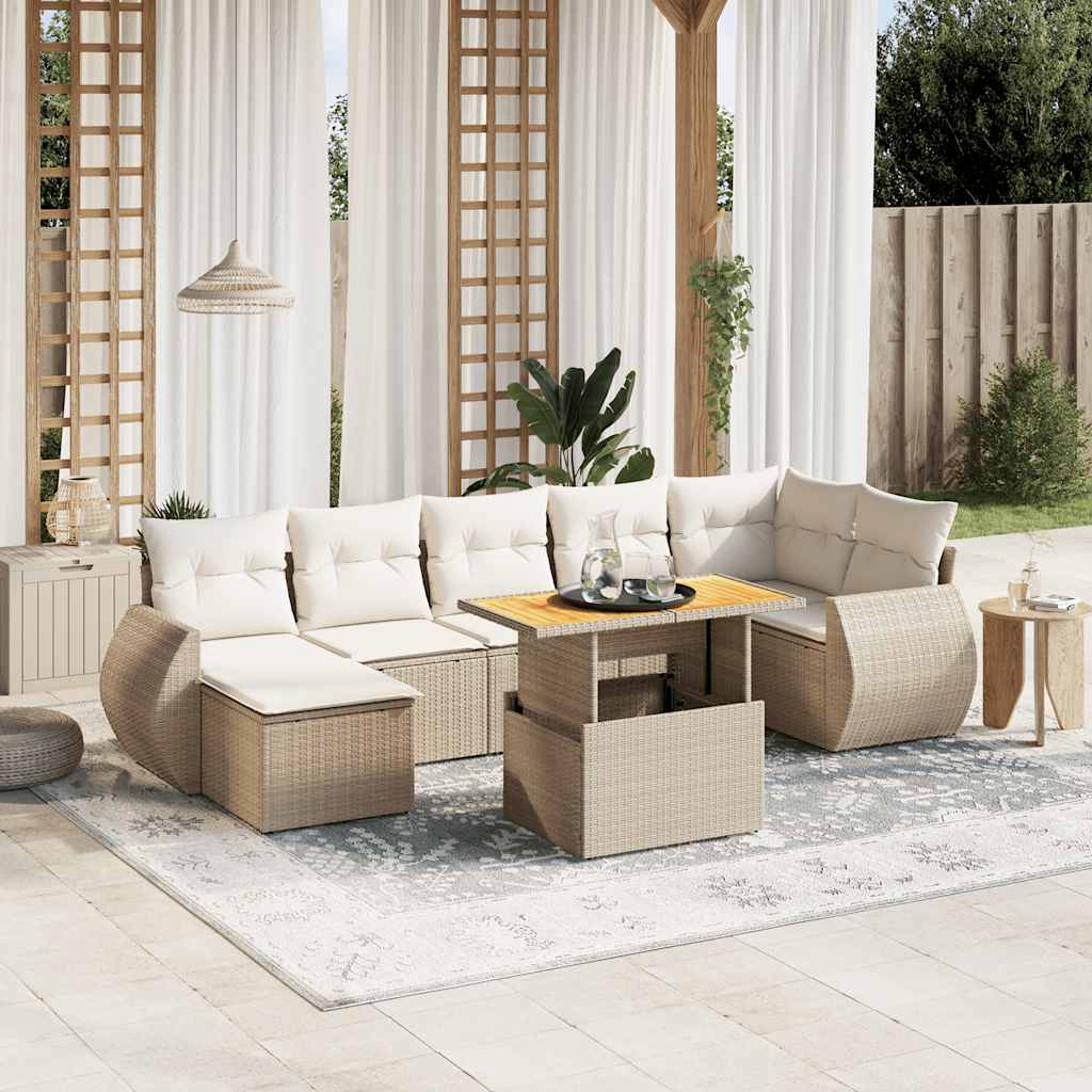 vidaXL 8-tlg. Garten-Sofagarnitur mit Kissen Beige Poly Rattan