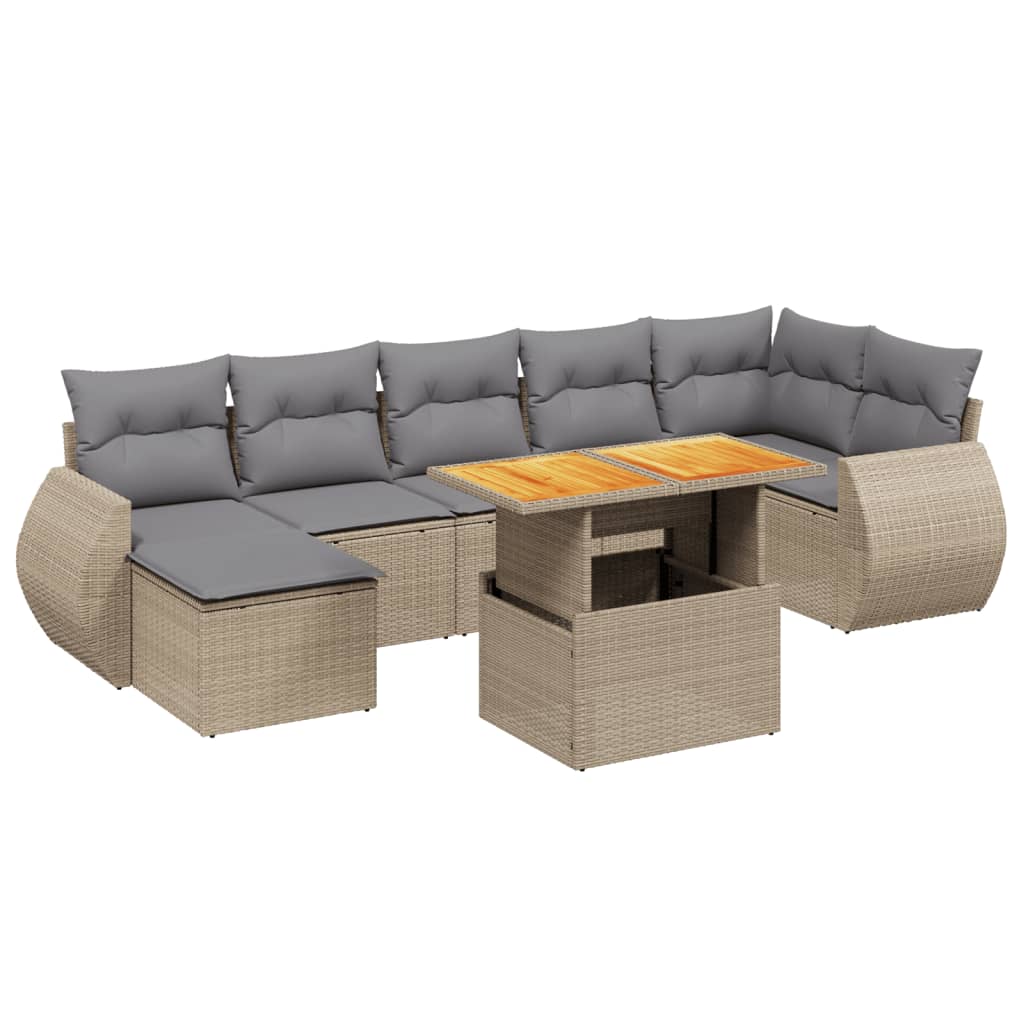 Thumbnail - vidaXL 8-tlg. Garten-Sofagarnitur mit Kissen Beige Poly Rattan