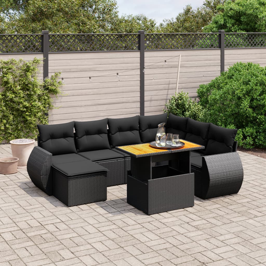 vidaXL 8-tlg. Garten-Sofagarnitur mit Kissen Schwarz Poly Rattan