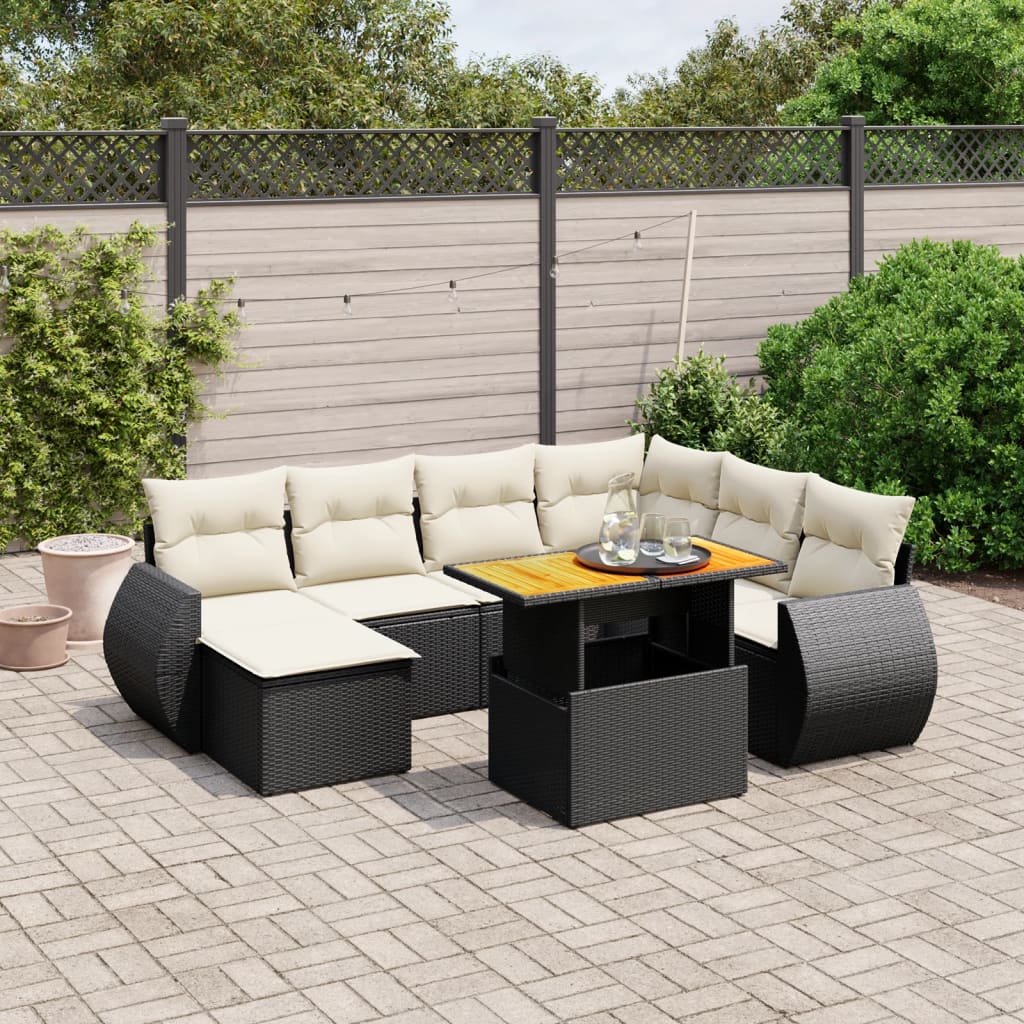 8-tlg. Garten-Sofagarnitur mit Kissen Schwarz Poly Rattan