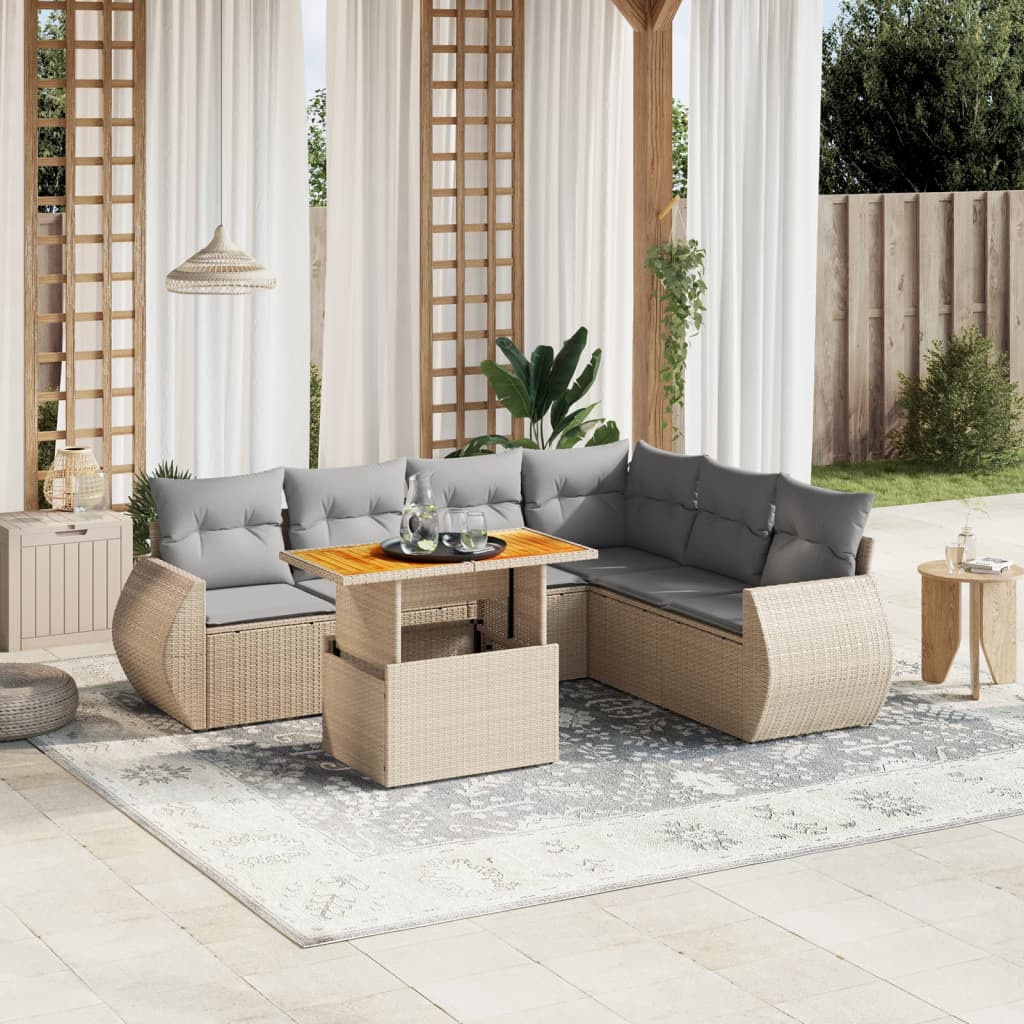 vidaXL 8-tlg. Garten-Sofagarnitur mit Kissen Beige Poly Rattan