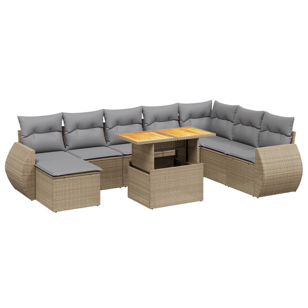 Thumbnail - vidaXL 9-tlg. Garten-Sofagarnitur mit Kissen Beige Poly Rattan