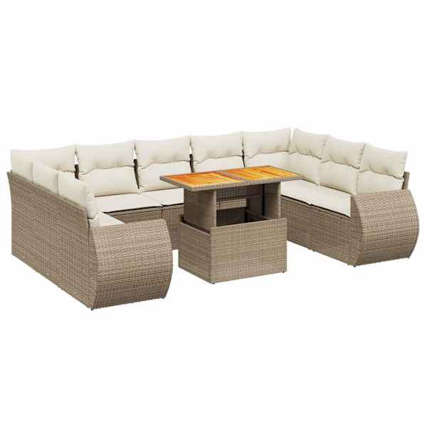 vidaXL 10-osaline aiadiivani komplekt patjadega, beež, pol&uuml;rotang