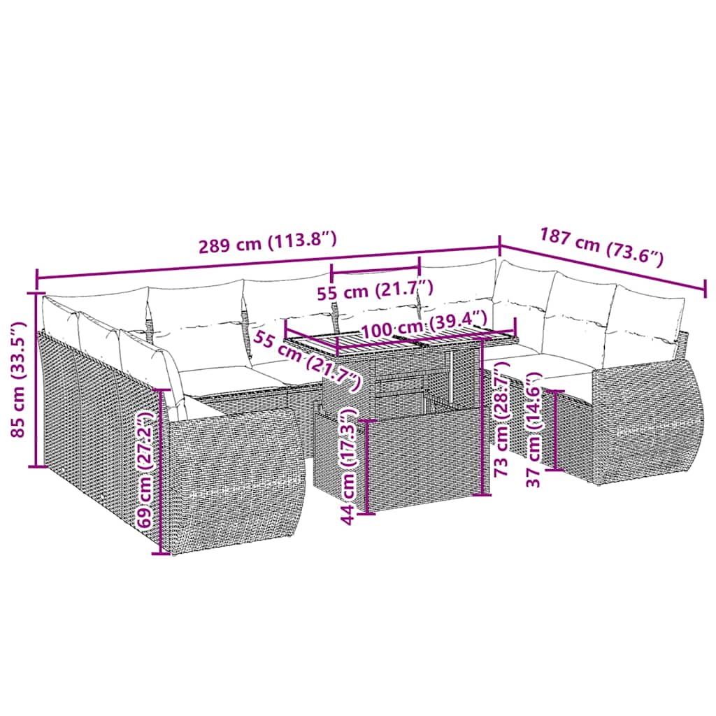 Thumbnail - vidaXL 10-tlg. Garten-Sofagarnitur mit Kissen Beige Poly Rattan