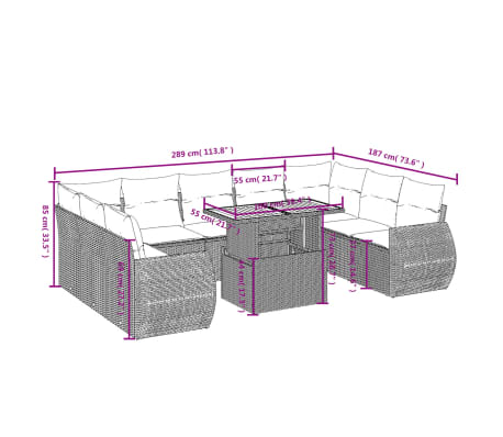 vidaXL Sofos komplektas su pagalvėlėmis, 10 dalių, smėlio, poliratanas