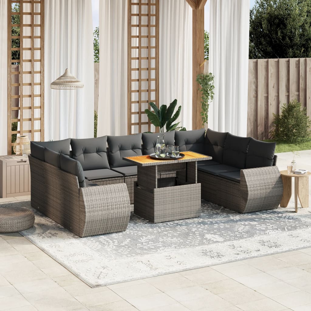 vidaXL 10-tlg. Garten-Sofagarnitur mit Kissen Grau Poly Rattan