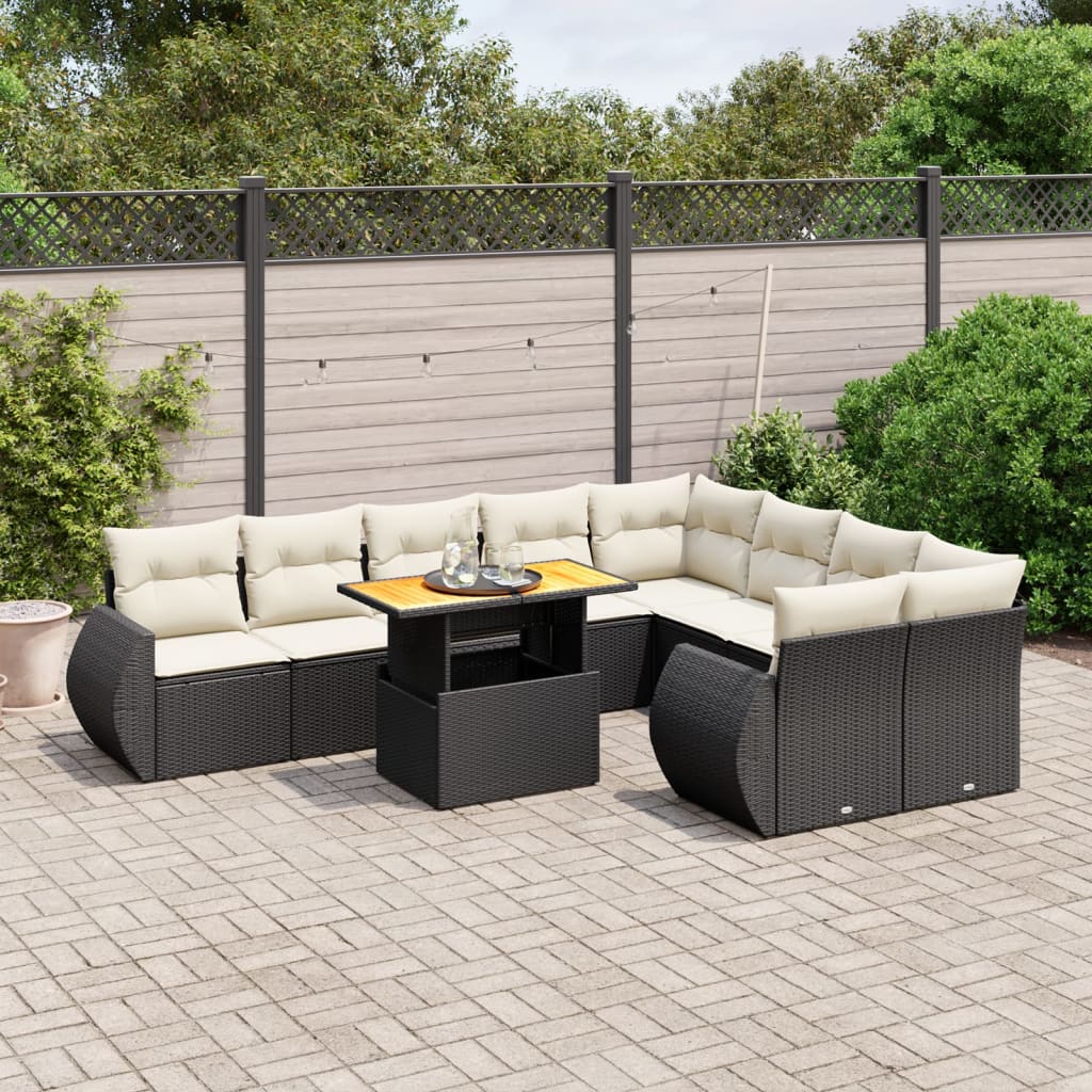 vidaXL 10-tlg. Garten-Sofagarnitur mit Kissen Schwarz Poly Rattan