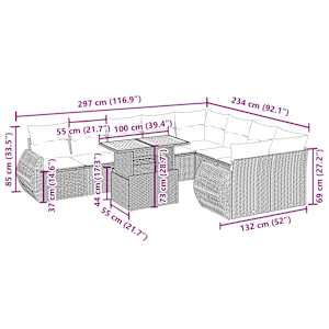 vidaXL 10-tlg. Garten-Sofagarnitur mit Kissen Beige Poly Rattan