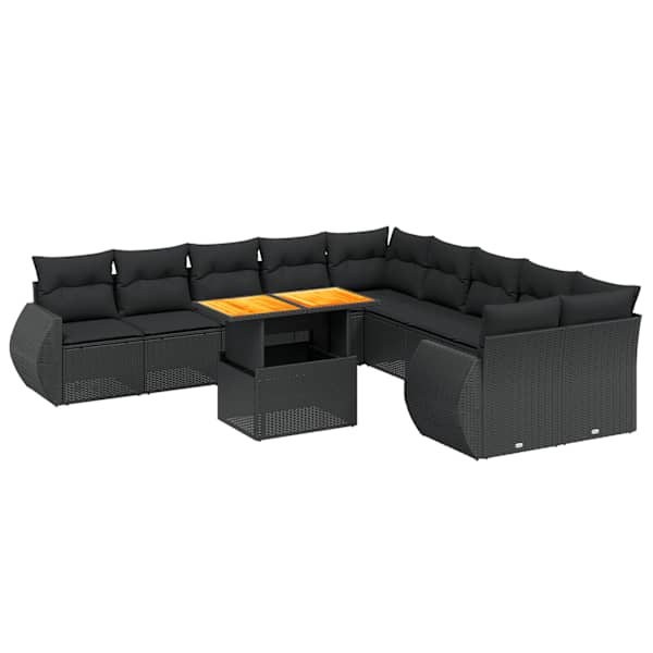 vidaXL 11-osaline aiadiivani komplekt patjadega, must, pol&uuml;rotang