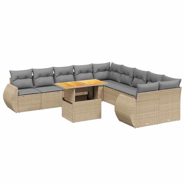 vidaXL 11-osaline aiadiivani komplekt patjadega, beež, pol&uuml;rotang