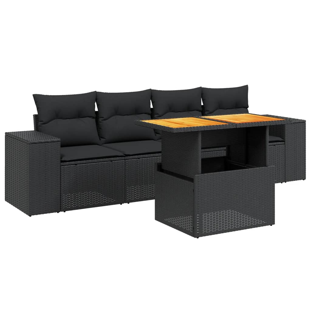 vidaXL Set mobilier de grădină cu perne, 5 piese, negru, poliratan-image-3272511
