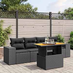 Vrtna sedežna garnitura 5-delna z blazinami črn poli ratan