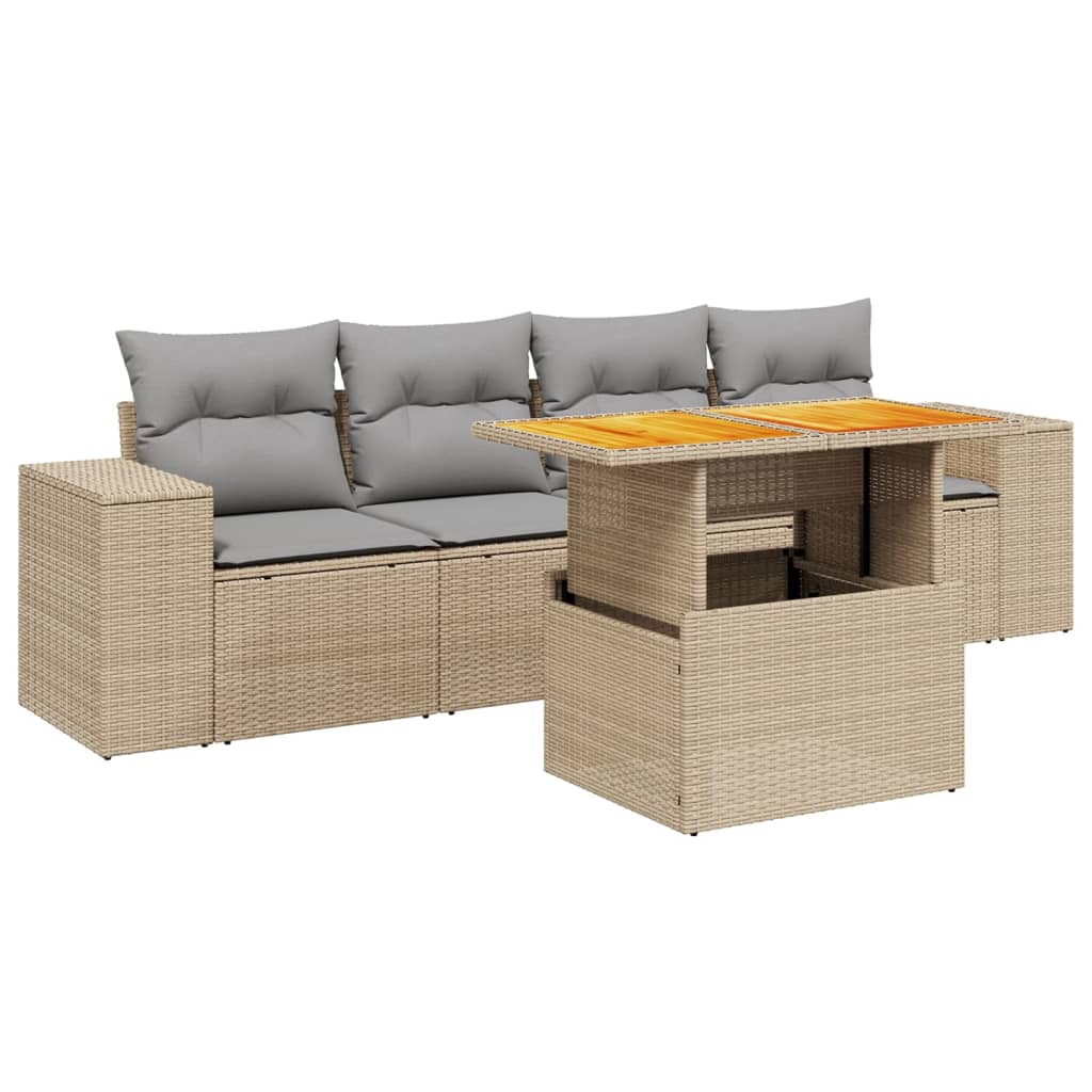 Thumbnail - vidaXL 5-tlg. Garten-Sofagarnitur mit Kissen Beige Poly Rattan