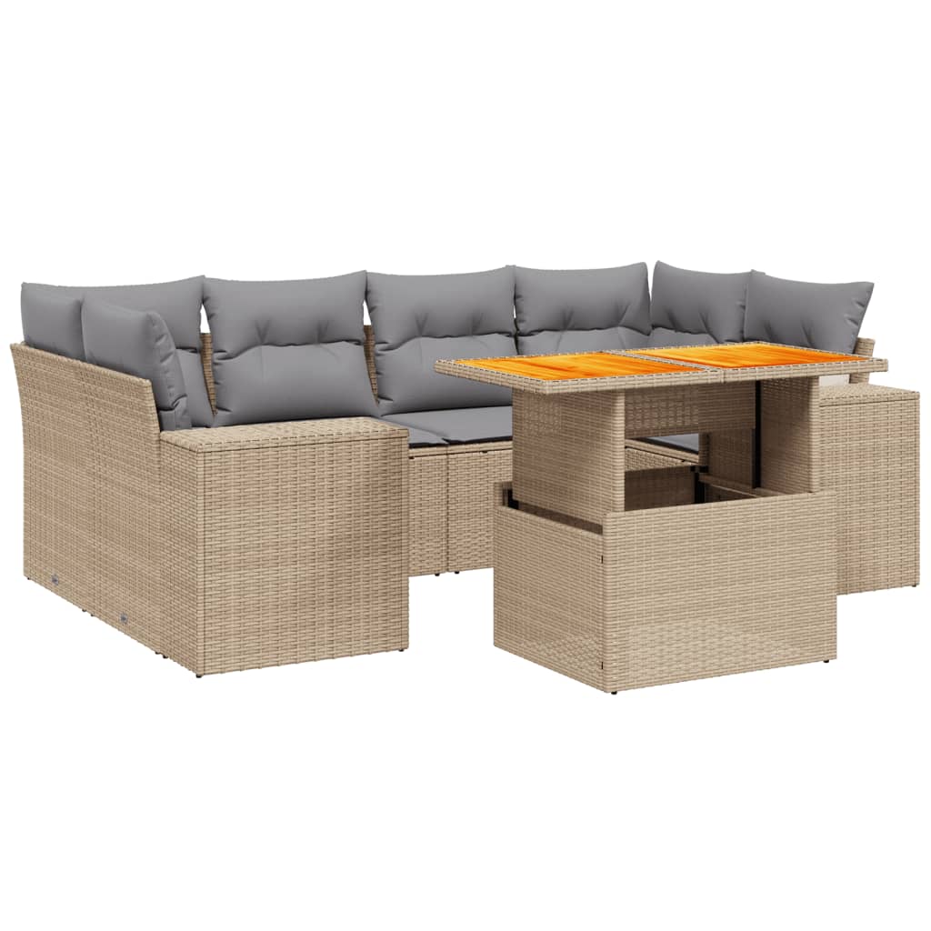 Thumbnail - vidaXL 7-tlg. Garten-Sofagarnitur mit Kissen Beige Poly Rattan