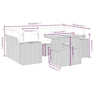 Vrtna sedežna garnitura 7-delna z blazinami bež poli ratan - slika 3