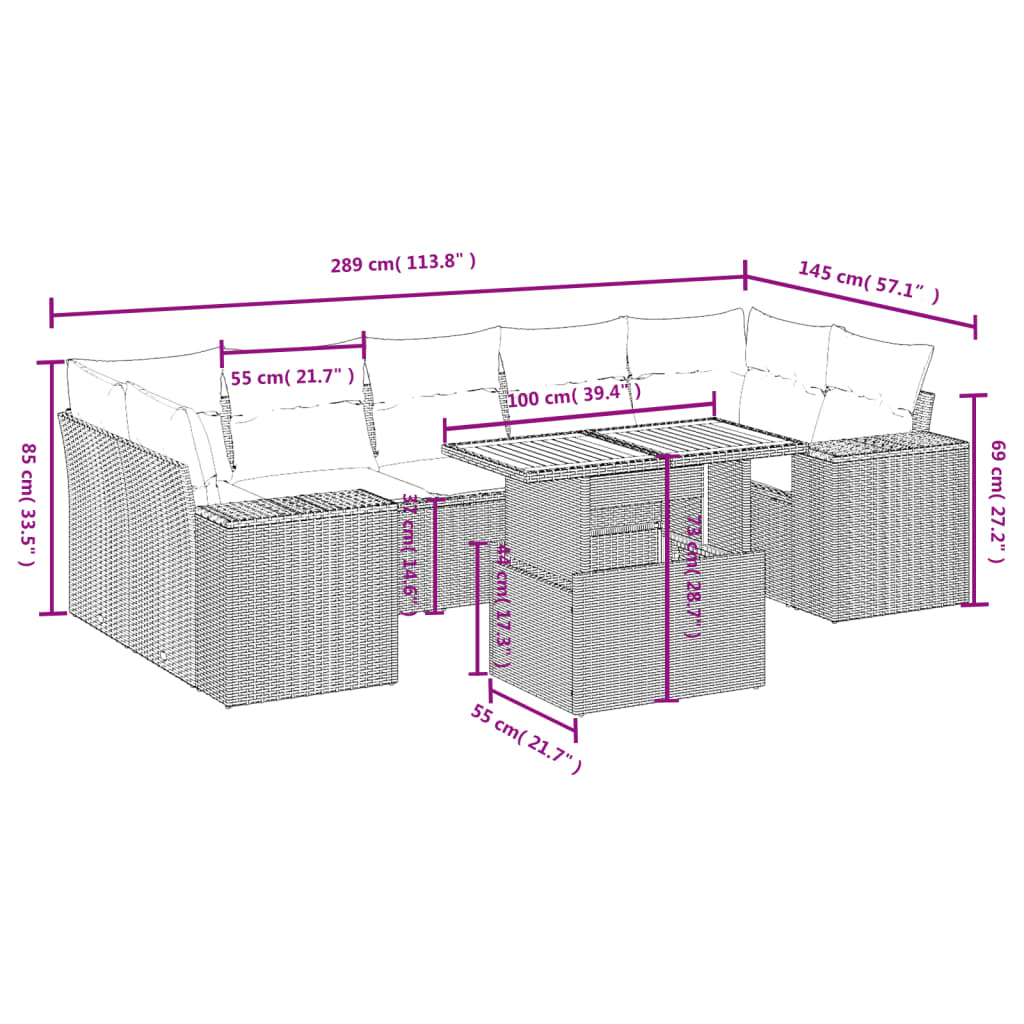 vidaXL 8-delige Loungeset met kussens poly rattan zwart afbeelding