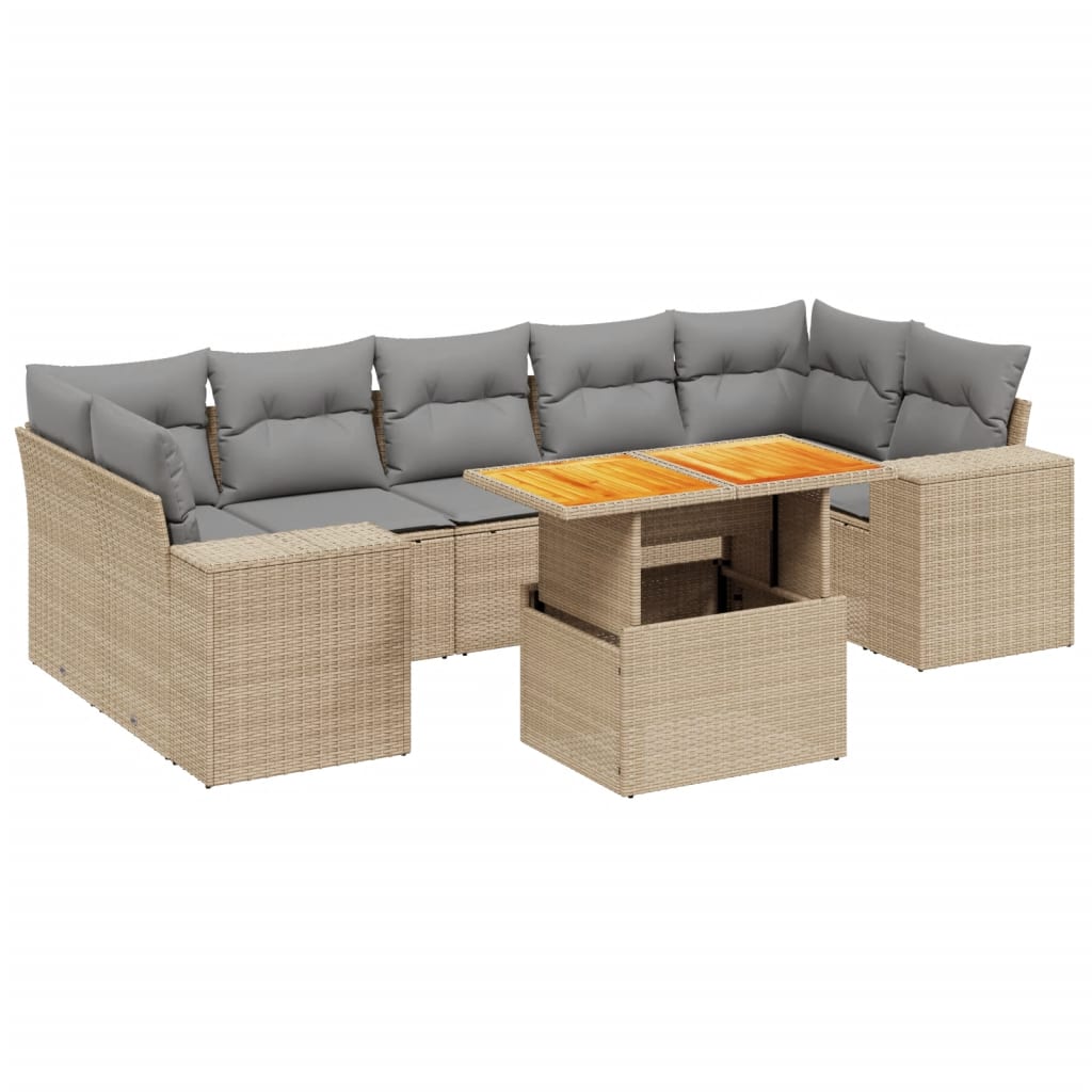 Thumbnail - vidaXL 8-tlg. Garten-Sofagarnitur mit Kissen Beige Poly Rattan