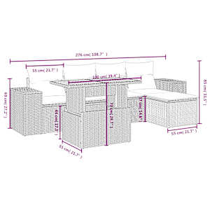 Vrtna sedežna garnitura 6-delna z blazinami črna poli ratan - slika 3
