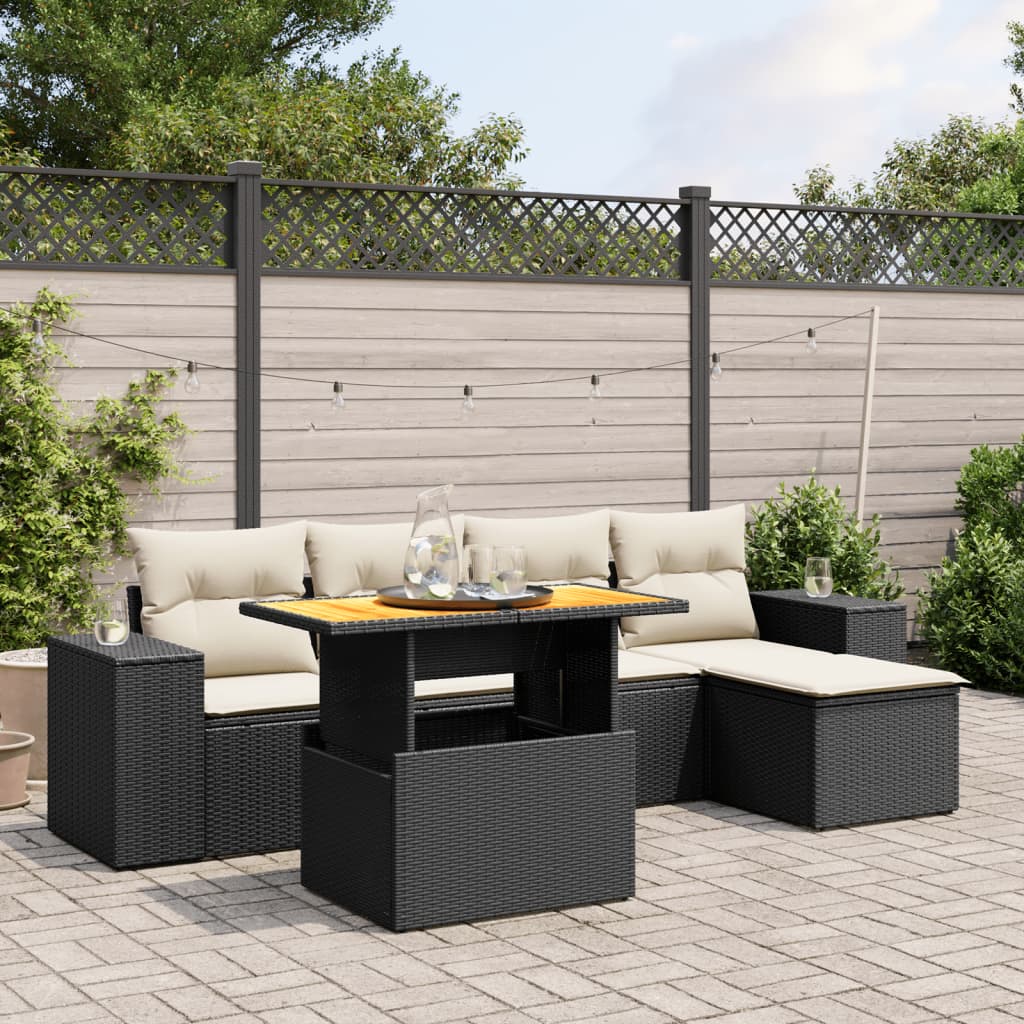 vidaXL Set mobilier de grădină cu perne, 6 piese, negru, poliratan