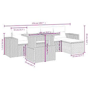 Vrtna sedežna garnitura 6-delna z blazinami bež poli ratan - slika 3