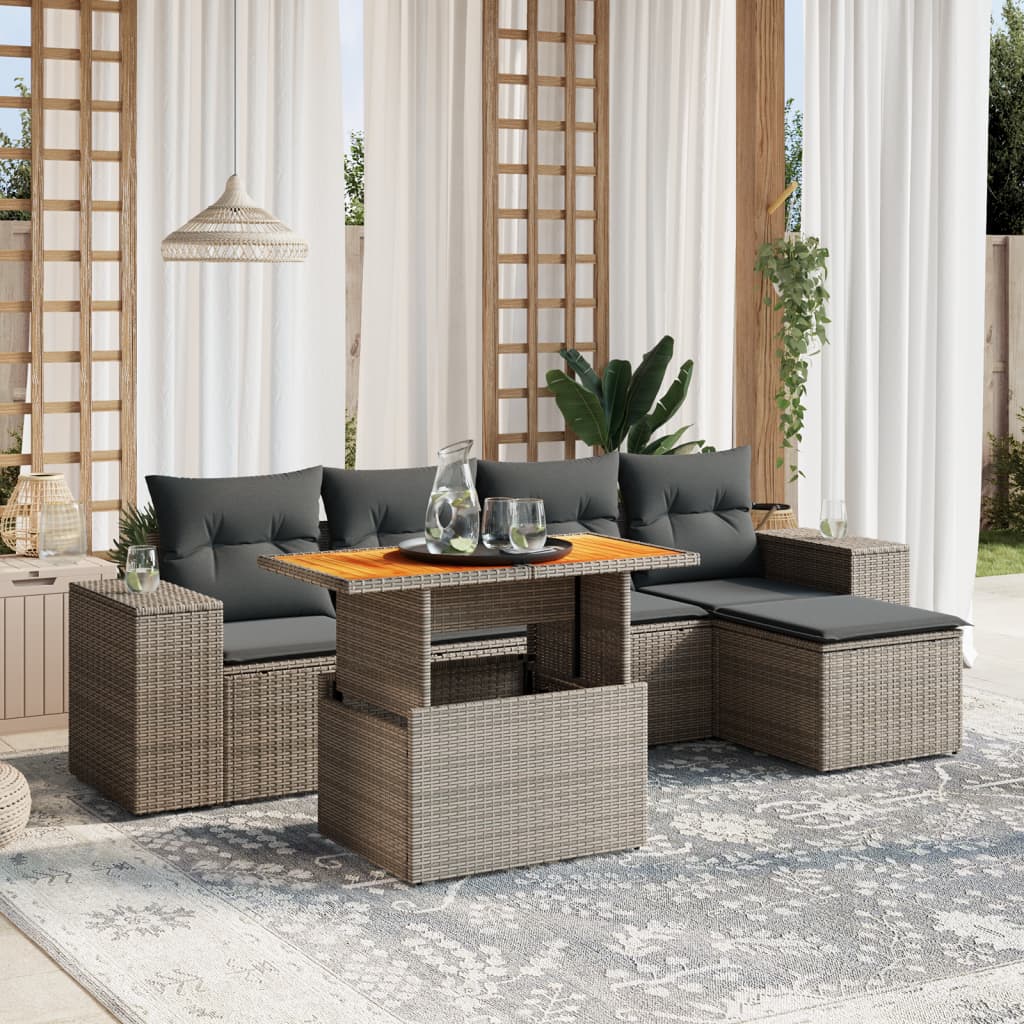 Thumbnail - vidaXL 6-tlg. Garten-Sofagarnitur mit Kissen Grau Poly Rattan