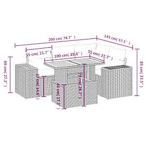 Vrtna sedežna garnitura 5-delna z blazinami črn poli ratan - slika 3