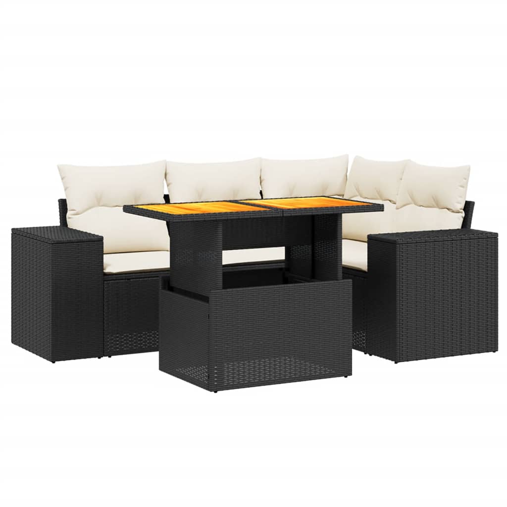 Thumbnail - vidaXL 5-tlg. Garten-Sofagarnitur mit Kissen Schwarz Poly Rattan