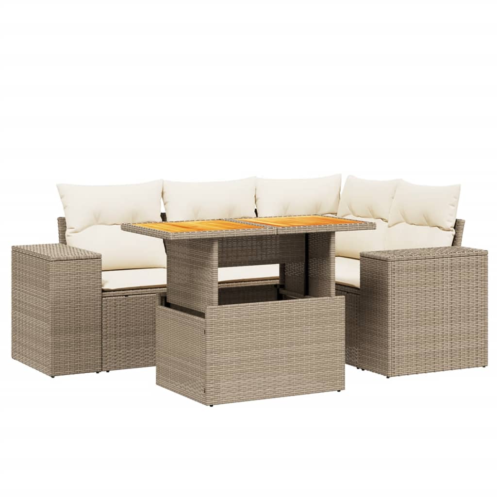 Thumbnail - vidaXL 5-tlg. Garten-Sofagarnitur mit Kissen Beige Poly Rattan