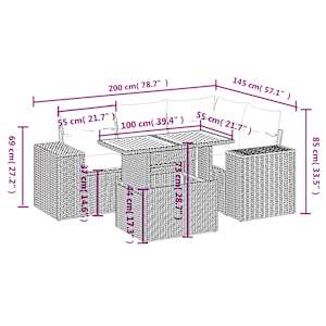 Vrtna sedežna garnitura 5-delna z blazinami bež poli ratan - slika 3