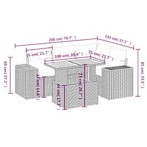 Vrtna sedežna garnitura 5-delna z blazinami bež poli ratan - slika 3
