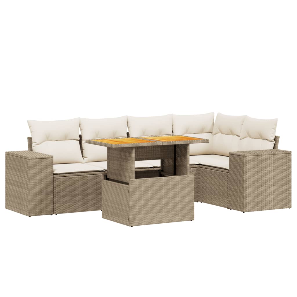Thumbnail - vidaXL 6-tlg. Garten-Sofagarnitur mit Kissen Beige Poly Rattan