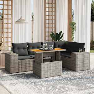 Vrtna sedežna garnitura 6-delna z blazinami siv poli ratan