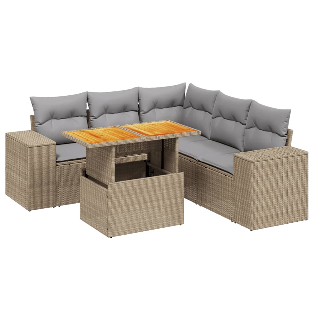 Thumbnail - vidaXL 6-tlg. Garten-Sofagarnitur mit Kissen Beige Poly Rattan