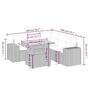 Vrtna sedežna garnitura 6-delna z blazinami bež poli ratan - slika 3