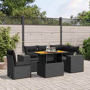 Vrtna sedežna garnitura 6-delna z blazinami črna poli ratan