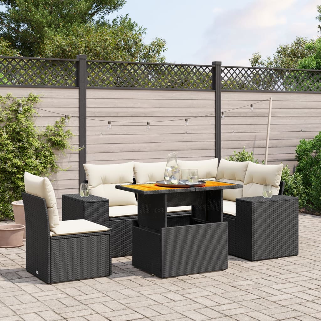 Thumbnail - vidaXL 6-tlg. Garten-Sofagarnitur mit Kissen Schwarz Poly Rattan