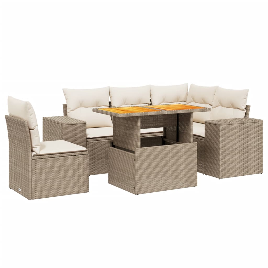 Thumbnail - vidaXL 6-tlg. Garten-Sofagarnitur mit Kissen Beige Poly Rattan