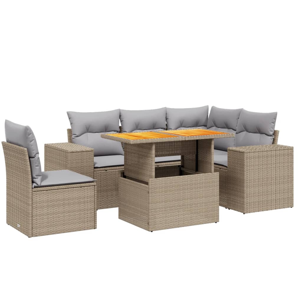 Thumbnail - vidaXL 6-tlg. Garten-Sofagarnitur mit Kissen Beige Poly Rattan