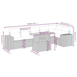 Vrtna sedežna garnitura 7-delna z blazinami črn poli ratan - slika 3