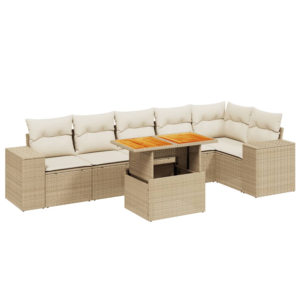 Thumbnail - vidaXL 7-tlg. Garten-Sofagarnitur mit Kissen Beige Poly Rattan
