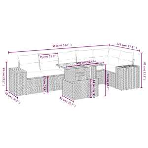 Vrtna sedežna garnitura 7-delna z blazinami bež poli ratan - slika 3