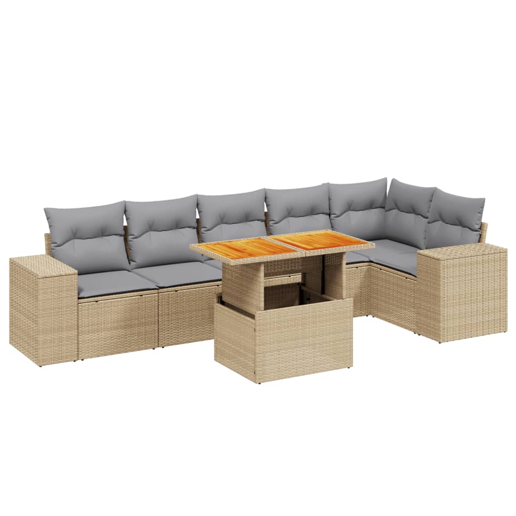 Thumbnail - vidaXL 7-tlg. Garten-Sofagarnitur mit Kissen Beige Poly Rattan
