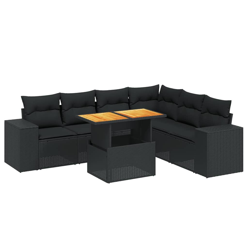 vidaXL Set canapele de grădină cu perne, 7 piese, negru, poliratan